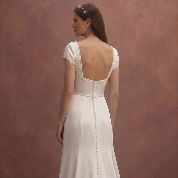 Pearl Satin Wedding Dress with Sleek Minimal Silhouette
