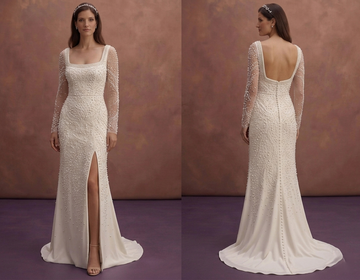 Pearl Sheath Wedding Dress with Elegant Square Neckline