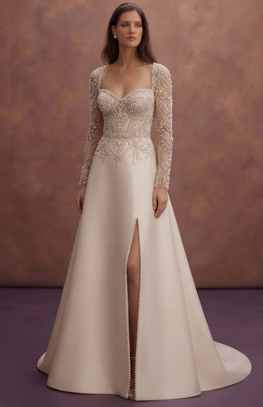Pearl Sleeve Wedding Dresses with Luxury Finishes