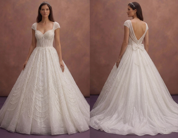 Pearl Tulle Ball Gown Wedding Dress with Glitter Finish