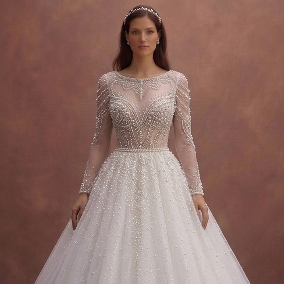 Pearl Tulle Ball Gown Wedding Dress with Sparkling Finish