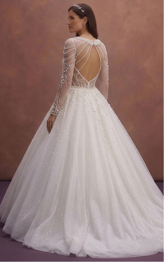 Pearl Tulle Ball Gown Wedding Dress with Sparkling Finish