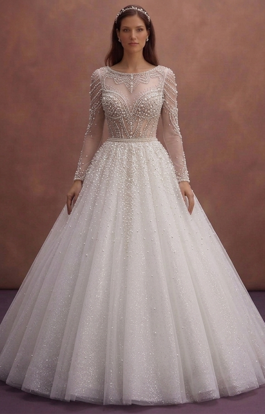 Pearl Tulle Ball Gown Wedding Dress with Sparkling Finish