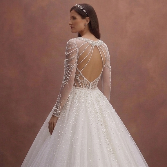 Pearl Tulle Ball Gown Wedding Dress with Sparkling Finish
