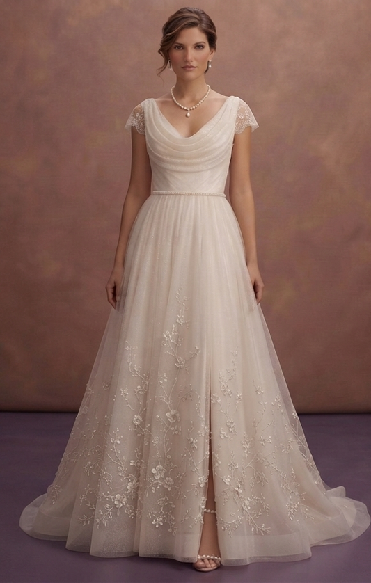 Pearl Tulle Wedding Dresses with Princess Silhouettes