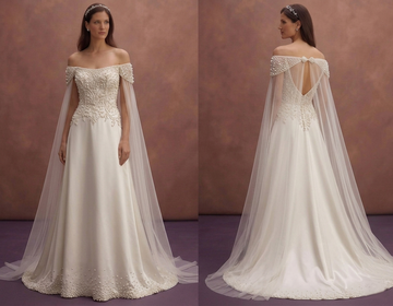 Pearl Wedding Dress with Detachable Long Cape