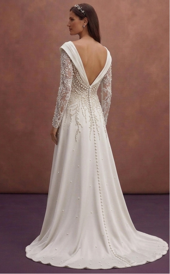 Pearl Wedding Dress with Elegant Portrait Neckline