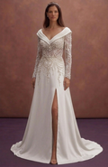 Pearl Wedding Dress with Elegant Portrait Neckline