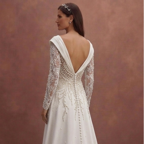 Pearl Wedding Dress with Elegant Portrait Neckline