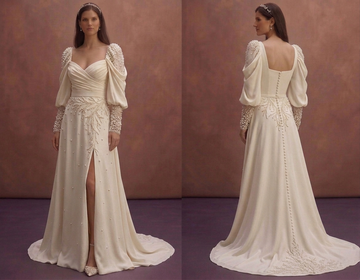 Pearl Wedding Dress with Soft Puff Sleeve Design
