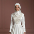 Pearl White Ball Gown – Satin Hijab Wedding Dress for Brides Muslim