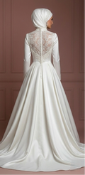 Pearl White Ball Gown – Satin Hijab Wedding Dress for Brides Muslim
