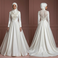 Pearl White Ball Gown – Satin Hijab Wedding Dress for Brides Muslim