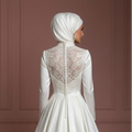 Pearl White Ball Gown – Satin Hijab Wedding Dress for Brides Muslim