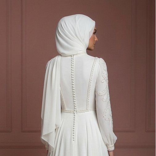 Pearl White Chiffon Flowing Wedding Dress – Elegant Hijab-Friendly Style Muslim