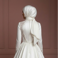 Pearl White Lace Ball Gown – Elegant Hijab-Friendly Style Wedding Dress Muslim