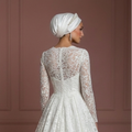 Pearl White Lace Ball Gown – Hijab-Friendly Elegant Wedding Dress Muslim