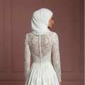 Pearl White Lace Bridal Gown – Long Sleeve Modest Muslim Wedding Dress
