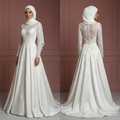 Pearl White Lace Bridal Gown – Long Sleeve Modest Muslim Wedding Dress