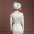 Pearl White Satin Mermaid Wedding Dress – Modest Hijab Bridal Style Muslim