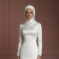 Pearl White Satin Mermaid Wedding Dress – Modest Hijab Bridal Style Muslim