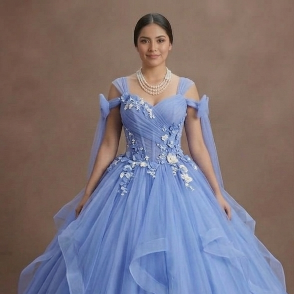 Periwinkle Blue Quinceañera Dress Soft Mesh Design