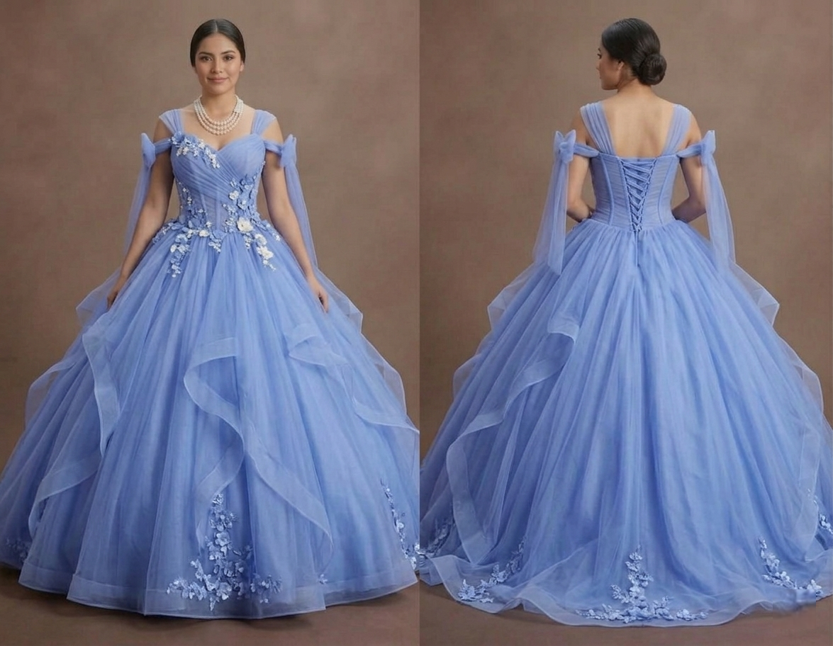 Periwinkle Blue Quinceañera Dress Soft Mesh Design