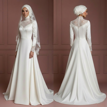 Petite Hijab Wedding Dress Tailored Modest Style Muslim