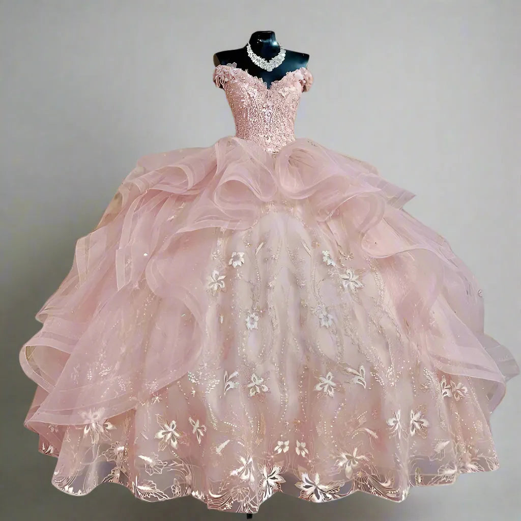 Pink Ruffles Beading Lace Party Prom Dress Pink Ruffles Beading Lace Party Prom Dress