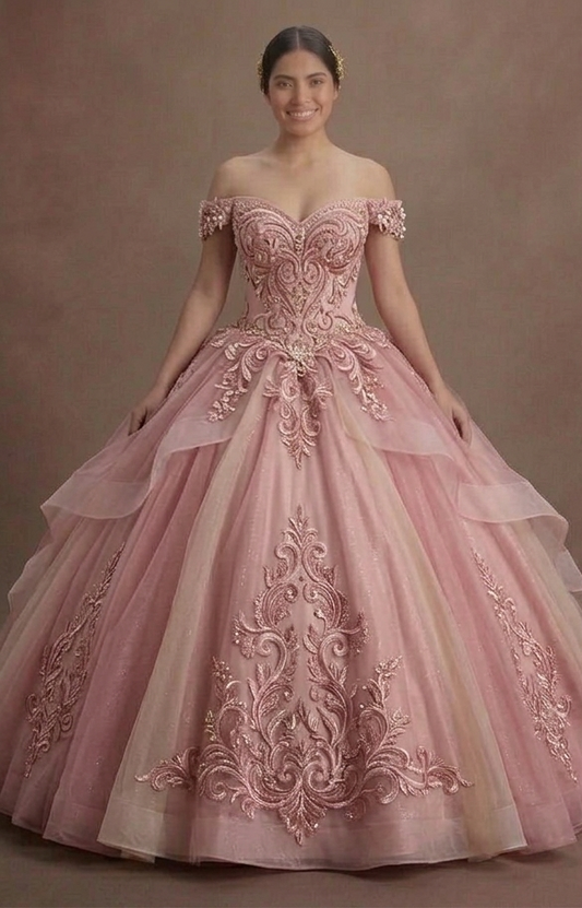 Pink Quinceañera Dress - Hand-Stitched Embroidery Luxe