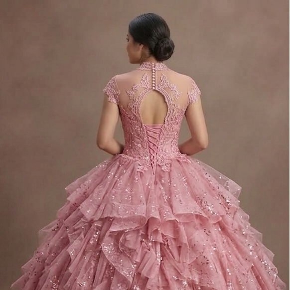 Pink Quinceañera Dress - Multi-Layered Tulle Skirt 2026