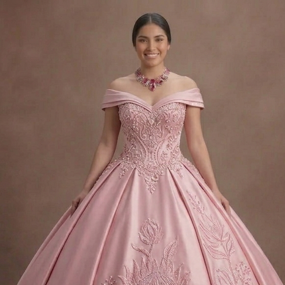 Pink Quinceañera Dress - Princess Style Beaded Satin
