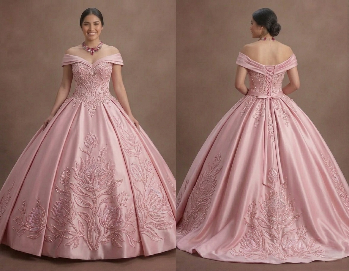Pink Quinceañera Dress - Princess Style Beaded Satin