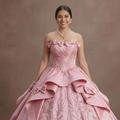 Pink Quinceañera Dress - Strapless Satin Gown with Bows