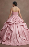 Pink Quinceañera Dress - Strapless Satin Gown with Bows