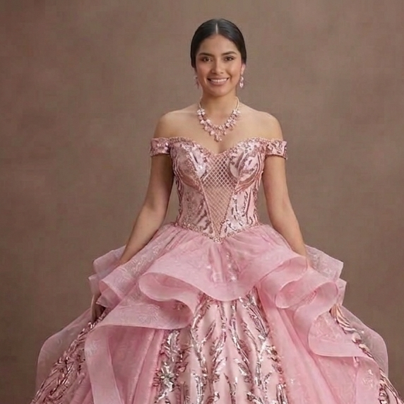 Pink Quinceañera Dress Glitzy Sequin Fabric for 2026