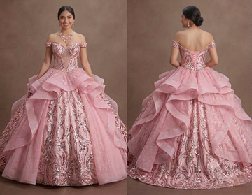 Pink Quinceañera Dress Glitzy Sequin Fabric for 2026