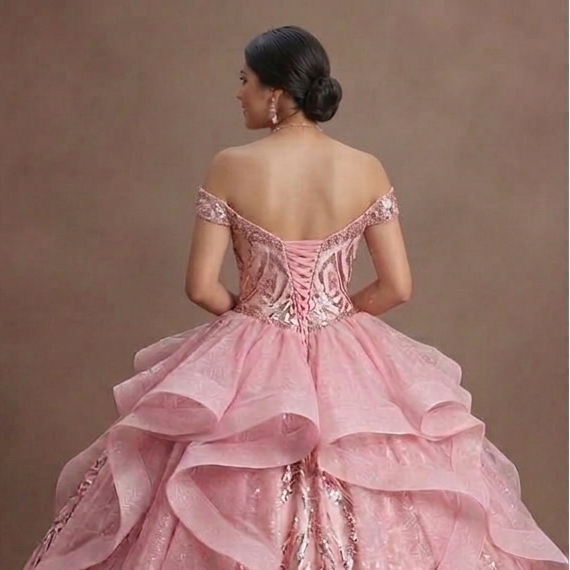 Pink Quinceañera Dress Glitzy Sequin Fabric for 2026