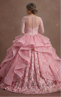 Pink Quinceañera Dress Illusion Neckline Tulle Gown