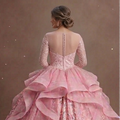 Pink Quinceañera Dress Illusion Neckline Tulle Gown