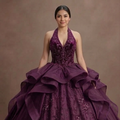 Plum Purple Quinceañera Dress with Velvet Bodice