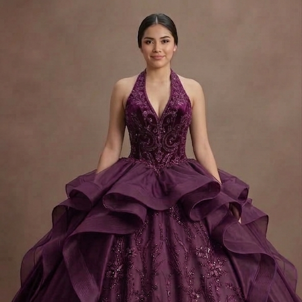 Plum Purple Quinceañera Dress with Velvet Bodice