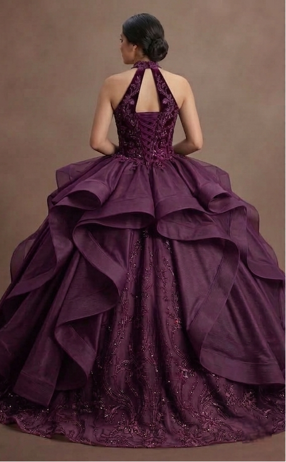 Plum Purple Quinceañera Dress with Velvet Bodice
