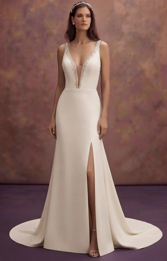 Plunging V-Neck Wedding Dresses with Modern Glamour