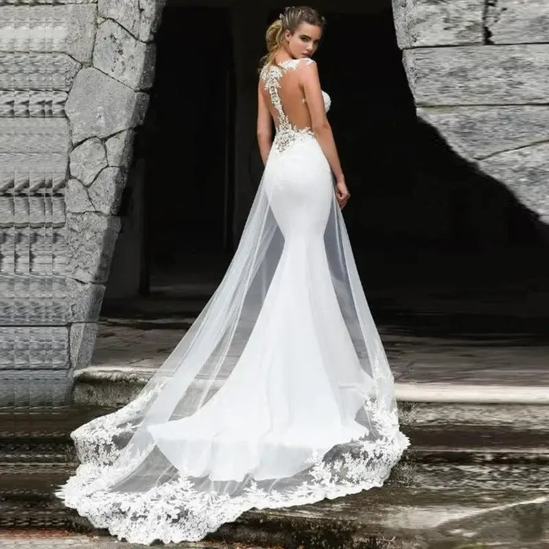 LoveDress Mermaid Wedding Dress Sexy See Through Back Sleeveless Lace