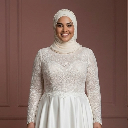Plus Size Hijab Bridal Gown Flattering Modest Fit Wedding Dress Muslim