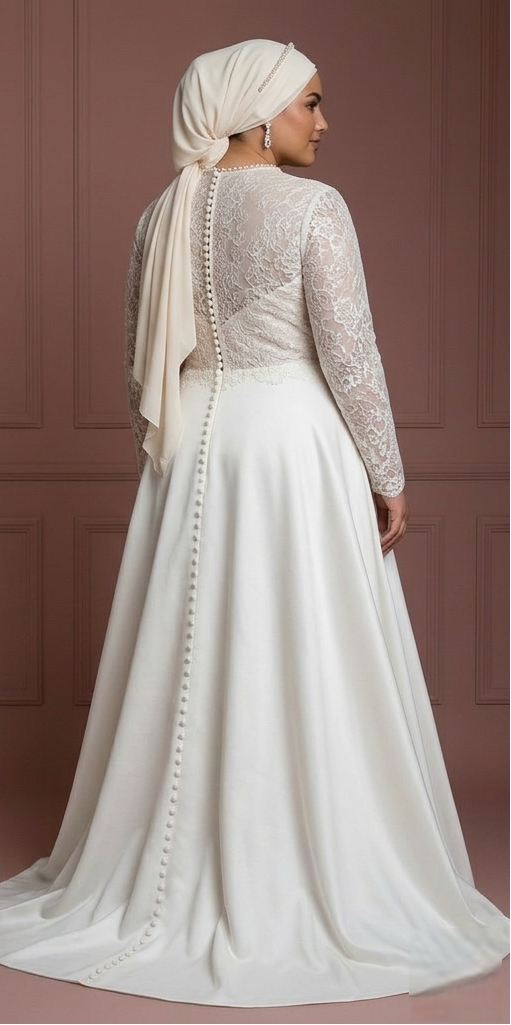 Plus Size Hijab Bridal Gown Flattering Modest Fit Wedding Dress Muslim