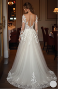 Plus Size Sleeve Wedding Dress Lace Applique Long Tulle Gown