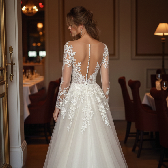 Plus Size Sleeve Wedding Dress Lace Applique Long Tulle Gown