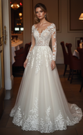 Plus Size Sleeve Wedding Dress Lace Applique Long Tulle Gown